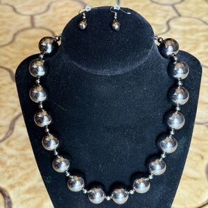 Silver Bead Necklace and Earring Set